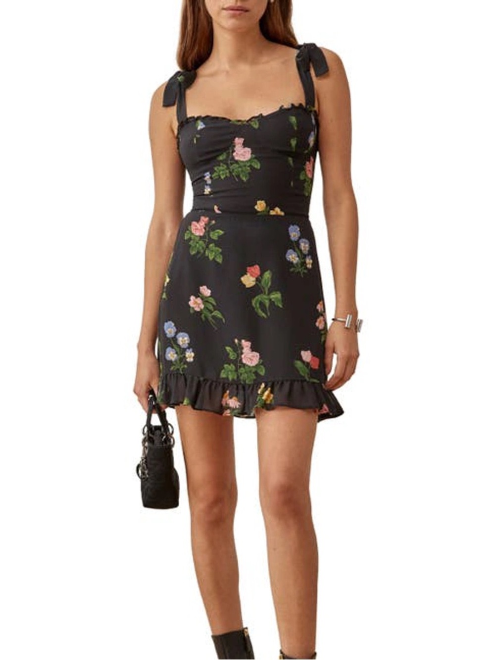 Reformation Christine Ruffle Detail Minidress In Night Bloom